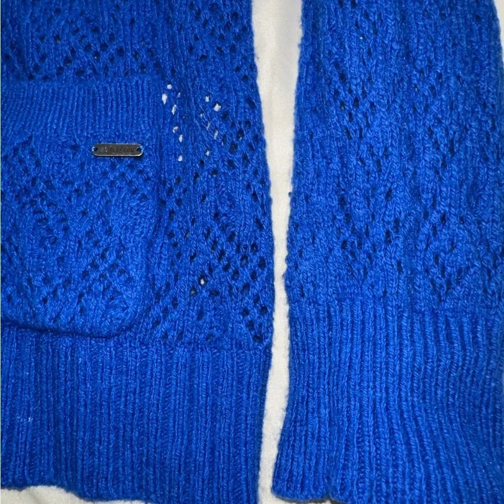 Hollister royal blue crochet knit button cardigan sweater with pockets Y2K - Picture 5 of 8
